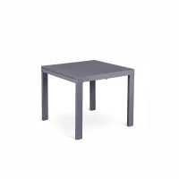 E-STYLO Tavolo allungabile con top in vetro temperato grigio e gambe in metallo grigio, 90cm X 90/163,5cm H.76cm(m-1)