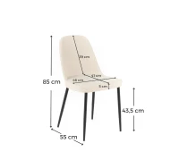 E-STYLO Sedia da pranzo in tessuto beige e gambe in metallo nero, imbottita, 55cm X 46cm H. 85cm.(m-3)