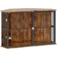 PawHut Corner Dog Crate Furniture with Two Bowls, Lockable Doors, for Small, Medium Dogs, Rustic Brown