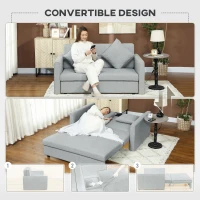 HOMCOM 2 Seater Sofa Bed with Hidden Storage, Pull Out Convertible Bed Settee, Modern Linen Loveseat Sofa Sleeper with 2 Cushions for Living Room, Guest Room, Light Grey(m-4)
