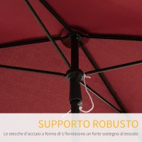 Outsunny Ombrellone da Giardino Rettangolare e Regolabile con Palo in Alluminio, 2x1.3x2.5 m, Rosso Vino(m-7)