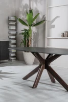 E-STYLO Tavolo fisso con top marmo nero in ceramica e base in massello di noce, 90cm X 180cm H.76cm(m-3)