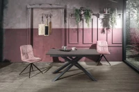 E-STYLO Tavolo allungabile con top marmo antracite in melaminico e base in metallo nero, 90cm X 140/190cm H.76cm(m-3)