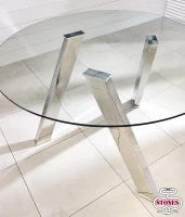 E-STYLO Tavolo fisso con top in vetro temperato e gambe in metallo grigio cromato, 120cm X 120cm H. 75cm.(m-4)