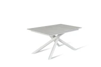 E-STYLO Tavolo allungabile con top cemento bianco in melaminico e base in metallo bianco, 90cm X 140/190cm H.76cm(m-1)