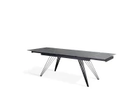 E-STYLO Tavolo allungabile con top marmo grigio in ceramica e gambe in metallo nero opaco, 90cm X 160/240 cmcm H.76cm(m-4)