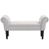 HOMCOM zitbank voor slaapkamer bedbank gestoffeerde bank MDF-schuimstof Grijs-wit(m-11)