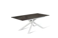 E-STYLO Tavolo allungabile con top cemento grigio in melaminico e base in metallo bianco, 90cm X 140/190cm H.76cm(m-2)