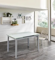 E-STYLO Tavolo allungabile con top in vetro temperato bianco e gambe in metallo bianco, 75cm X 110/170cm H.75cm(m-2)