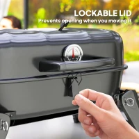 Outsunny Charcoal Barbecue Grill Folding BBQ Grill with 1232 cm² Cooking Area, Adjustable Vent, Thermometer, Handles for Camping Picnic, Black(m-7)