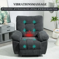 HOMCOM Fotel Recliner, Masażer Polstersessel z 8 Punkty Wibracji, Regulowanym Podnóżkiem, Boczną Kieszonką, Szary(m-4)