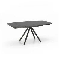 E-STYLO Tavolo allungabile con top grigio grafite in ceramica su vetro temperato gambe in metallo antracite, 90cm X 120/180cm H.76cm(m-2)