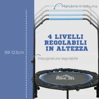 HOMCOM Mini Trampolino Fitness Ø102 cm Pieghevole con Manubrio Regolabile in Altezza, Blu(m-4)