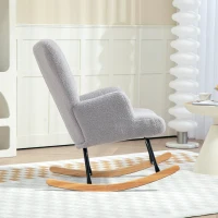 HOMCOM Silla Mecedora de Borreguito con Respaldo Capitoné y Base de Madera de Caucho para Salón o Dormitorio 65x88x87 cm Gris(m-7)