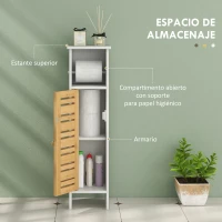 HOMCOM Conjunto de Mueble Bajo Lavabo y Columna Auxiliar con Estantes Ajustables y Puertas de Bambú Blanco y Natural(m-7)