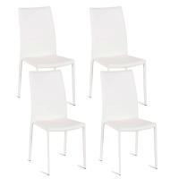 E-STYLO Set di 4 sedie in similcuoio bianco e gambe rivestite in similcuoio bianco, impilabile, 42cm X 41cm H.95cm