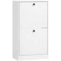 HOMCOM Sapateira Estreita Móvel Sapateira com 2 Gavetas Abatíveis e Prateleiras Ajustáveis para 8 Pares de Sapatos 47x26x85 cm Branco(m-1)