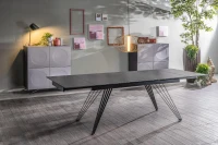 E-STYLO Tavolo allungabile con top grigio vintage in ceramica e gambe in metallo nero opaco, 90cm X 160/240 cmcm H.76cm(m-4)