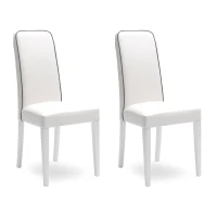 E-STYLO Sedia in similpelle bianco con bordino grigio e gambe in legno di faggio laccato, imbottita, 59cm X 46cm H. 99cm.(m-1)