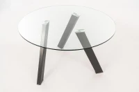 E-STYLO Tavolo fisso con top in vetro temperato e gambe in metallo grigio antracite, 120cm X 120cm H. 75cm.(m-2)