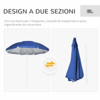 Outsunny Ombrellone da Spiaggia Inclinabile con Tendine Laterali, in Poliestere e Acciaio, Ø191x211 cm, Blu e Bianco(m-5)