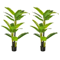 HOMCOM Pack de 2 Plataneras Plantas Artificiales 150 cm con Maceta y 18 Hojas para Decoración de Hogar Salón Verde