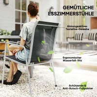 Outsunny Sitzgruppe 7-teilig Essgruppe für 6 Personen Esstisch mit 6 stapelbar Stühlen Glastisch Schwarz(m-6)