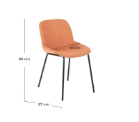 E-STYLO Set di 4 sedie da pranzo in tessuto ruggine e gambe in metallo nero, 57cm X 46cm H.80cm(m-3)