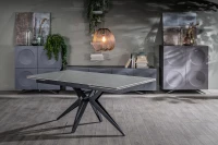E-STYLO Tavolo allungabile con top in ceramica marmo grigio e gambe in metallo nero opaco, 90cm X 160/240 cmcm H.76cm(m-3)