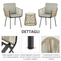 Outsunny Set da Esterno con Tavolino in Vetro e 2 Sedie da Giardino in Rattan Stile Boho, Caffè(m-4)