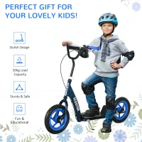 AIYAPLAY Kids Scooter with Adjustable Handlebar, Children's Kick Scooter with Non-slip Footplate, Rear Brake, Kickstand, Blue(m-7)