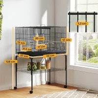 PawHut Gaiola para Pássaros com Divisória Rodas Gaiola para Aves com Comedouros Poleiros e Bandeja Removível 94x57x128 cm Preto(m-3)