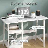 HOMCOM Compact Computer Desk with Storage Shelves, Study Table with Bookshelf, PC Table Workstation for Home Office, Study, Easy Assembly, 106 x 51cm, White(m-5)