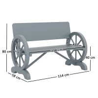 Outsunny Fir Wood 2-Seater Outdoor Garden Wagon Wheel Bench, Grey(m-3)