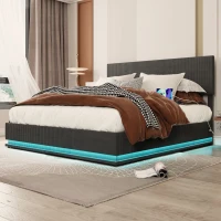 Doppelbett mit Stauraum, 140x200 cm, höhenverstellbares Kopfteil, ohne Matratze, Dunkelgrau(m-6)