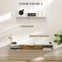 HOMCOM Conjunto Mueble TV y Estante de Pared con Armario y Compartimentos Abiertos Organización de Espacio y Montaje en Pared(m-4)