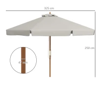 Outsunny Garten- und Terrassenschirm Ø325 cm mit Seilwindensystem Belüftetes Dach und 8 Bambusstäben für Patio Grau(m-3)