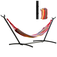Outsunny Cama Rede com Suporte de Aço Portátil com Altura Ajustável em 6 Níveis com Bolsa de Transporte para Jardim Sala de Estar Carga Máxima 150kg 200x150cm Multicor(m-1)
