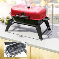 Outsunny Charcoal Barbecue Grill Folding BBQ Grill with 1232 cm² Cooking Area, Adjustable Vent, Thermometer, Handles for Camping Picnic, Red(m-3)