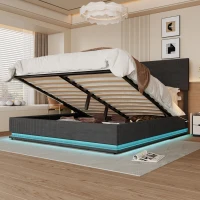 Letto matrimoniale con spazio contenitore e testiera regolabile in altezza (materasso non incluso), 180x200 cm, Grigio Scuro(m-5)