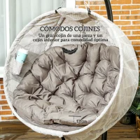 Outsunny Silla Colgante con Soporte Cesta Plegable de Malla Doble Cojín para Interior y Exterior Carga 120 kg Arena y Negro(m-4)