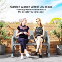 Outsunny Fir Wood 2-Seater Outdoor Garden Wagon Wheel Bench, Grey(m-7)