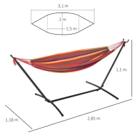 Outsunny Cama Rede com Suporte de Aço Portátil com Altura Ajustável em 6 Níveis com Bolsa de Transporte para Jardim Sala de Estar Carga Máxima 150kg 200x150cm Multicor(m-3)