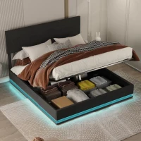 Doppelbett mit Stauraum, 140x200 cm, höhenverstellbares Kopfteil, ohne Matratze, Dunkelgrau(m-5)