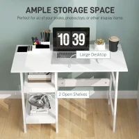 HOMCOM Compact Computer Desk with Storage Shelves, Study Table with Bookshelf, PC Table Workstation for Home Office, Study, Easy Assembly, 106 x 51cm, White(m-4)