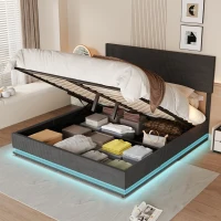 Doppelbett mit Stauraum, 140x200 cm, höhenverstellbares Kopfteil, ohne Matratze, Dunkelgrau(m-2)