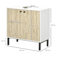 kleankin Moderner Waschtischunterschrank mit Metallgestell doppelter Tür 60 x 30 x 60 cm - Weiß und Holzfarbe(m-3)