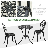 Outsunny Set de Jardín 3 Piezas con Mesa Redonda Ø60x67 cm y 2 Sillas 42,5x47,5x89 cm Mesa con Orificio para Sombrilla Negro(m-5)