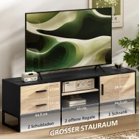 HOMCOM TV-Kast met Deur, 2 Laden, Open Vakken, Verstelbare Plank, Zwart(m-5)