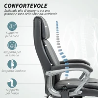 HOMCOM Sedia da Ufficio Massaggiante a 6 Punti e Inclinabile, in pelle PU e Acciaio, 66x72x113-121 cm, Grigio Carbone(m-5)
